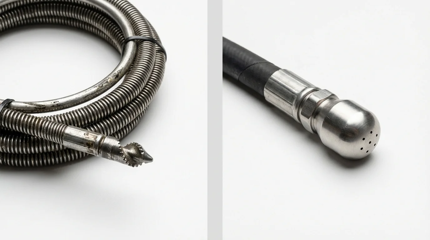 Drain snake cable and hydro jetting nozzle used for drain cleaning in Rutland, MA