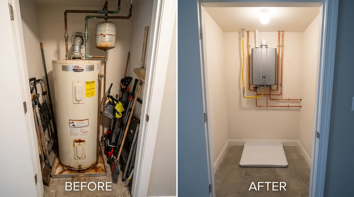 Tank water heater versus wall-mounted tankless unit comparison for Rutland, MA homeowners